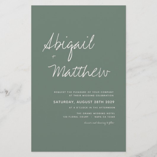 Budget Sage Green Boho Simple Wedding Invitation Flyer (Voorkant)