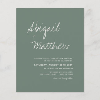 Budget Sage Green Boho Simple Wedding Invitation Flyer