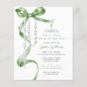 Budget Sage Green Bow Eerste Communie Uitnodiging (Voorkant)