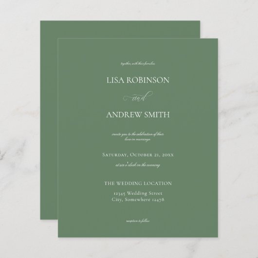 Budget Sage Green Calligraphy Wedding (Voorkant / Achterkant)