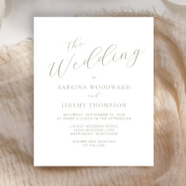 Budget Sage Green Calligraphy Wedding Invitation