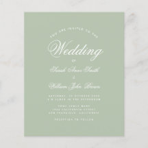 Budget Sage Green Calligraphy Wedding Invitation