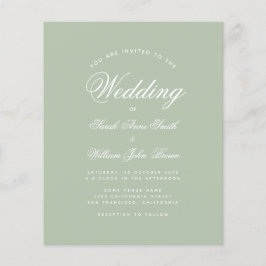 Budget Sage Green Calligraphy Wedding Invitation