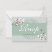 BUDGET Sage Green Chinoiserie Chic Wedding RSVP Notitiekaartje (Voorkant)