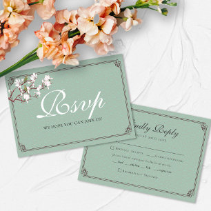 BUDGET Sage Green Chinoiserie Flower Bird Wedding Notitiekaartje