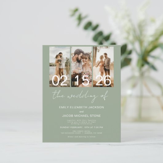 Budget Sage Green De bruiloft van foto QR-code (Staand voorkant)