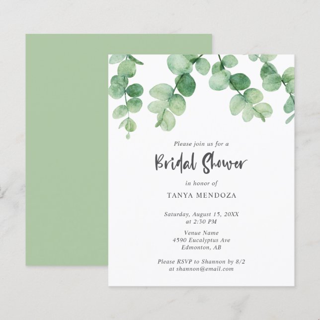 Budget Sage Green Eucalyptus Leaf Bruidsfeest (Voorkant / Achterkant)