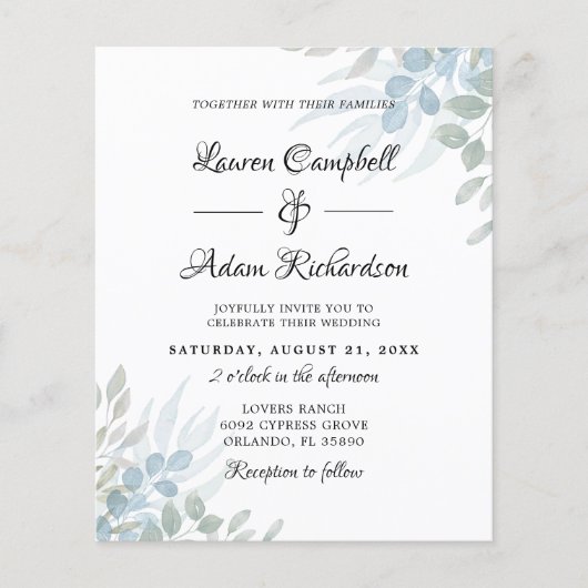 Budget Sage Green Eucalyptus Weddenschap (Voorkant)