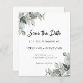 Budget Sage Green Eucalyptus Wedding Save the Date (Voorkant / Achterkant)