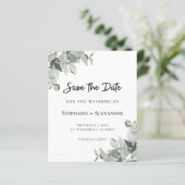 Budget Sage Green Eucalyptus Wedding Save the Date (Staand voorkant)
