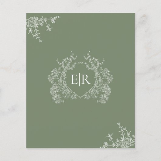 BUDGET Sage Green Floral Crest Monogram Huwelijk (Achterkant)