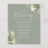 Budget Sage Green Floral Gold Arch Wedding Invite (Voorkant)