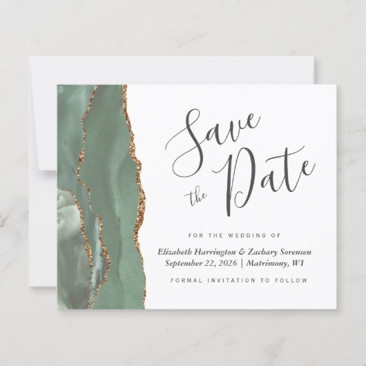 Budget Sage Green Gold Agaat Save the Date (Voorkant)
