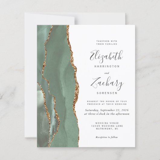 Budget Sage Green Gold Agate QR Code Wedding (Voorkant)