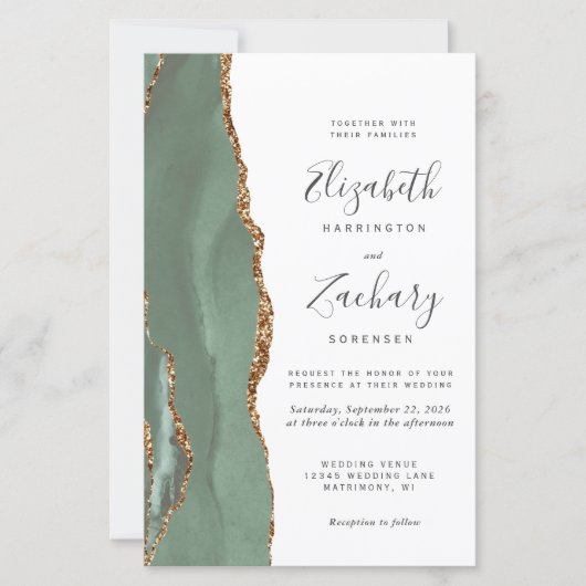 Budget Sage Green Gold Agate Wedding (Voorkant)