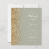 Budget Sage Green Gold Faux Glitter Wedding Invite (Voorkant)