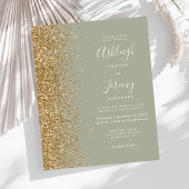 Budget Sage Green Gold Faux Glitter Wedding Invite