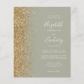 Budget Sage Green Gold Faux Glitter Wedding Invite (Voorkant)