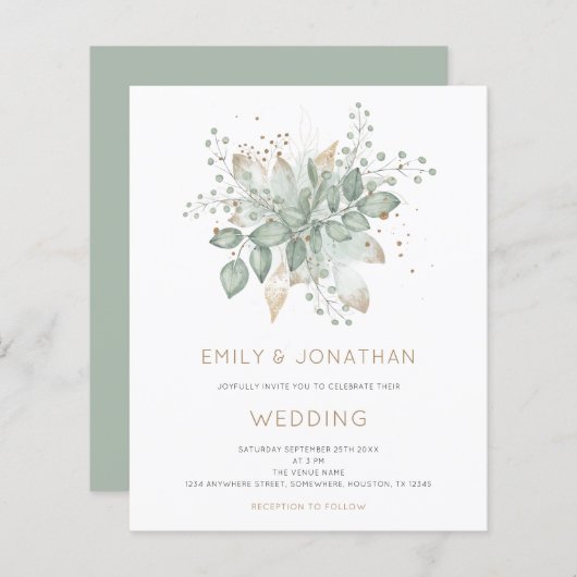 Budget Sage Green Gold Foliage Weddenschap (Voorkant / Achterkant)