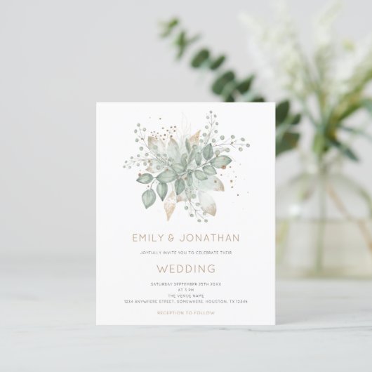 Budget Sage Green Gold Foliage Weddenschap (Staand voorkant)