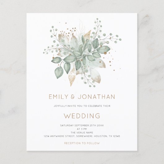 Budget Sage Green Gold Foliage Weddenschap (Voorkant)