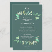BUDGET Sage Green Greenery Leaves Wedding Invite (Voorkant / Achterkant)