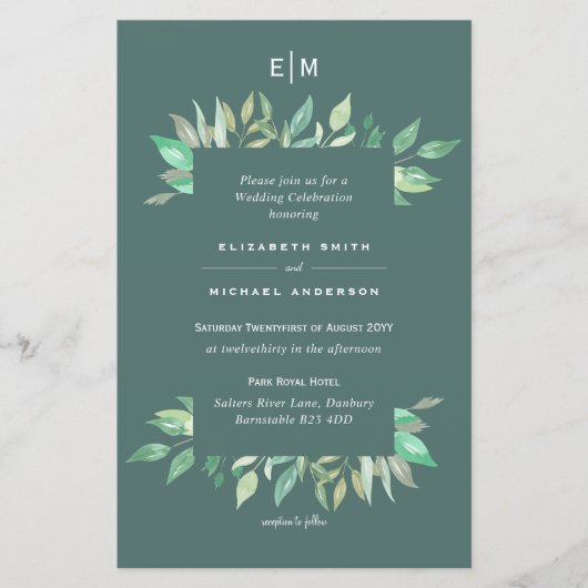 BUDGET Sage Green Greenery Leaves Wedding Invite (Voorkant)