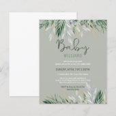 Budget Sage Green Leaves Baby shower nodigt uit (Voorkant / Achterkant)