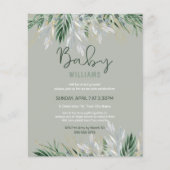 Budget Sage Green Leaves Baby shower nodigt uit (Voorkant)