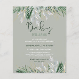 Budget Sage Green Leaves Baby shower nodigt uit