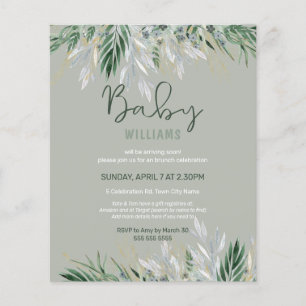 Budget Sage Green Leaves Baby shower nodigt uit
