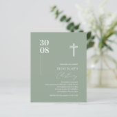 Budget Sage Green Minimalist Christening Invite (Staand voorkant)