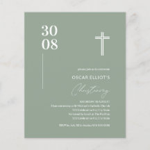 Budget Sage Green Minimalist Christening Invite