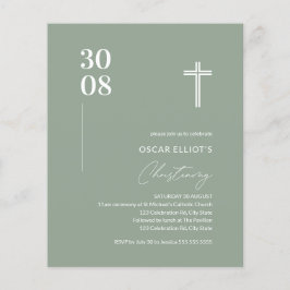 Budget Sage Green Minimalist Christening Invite