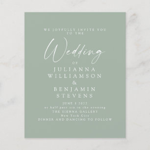 Budget Sage Green Minimalist Script Wedding Invite