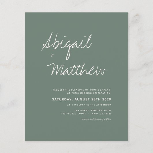 Budget Sage Green minimalist Wedding Invitation Fl Flyer (Voorkant)