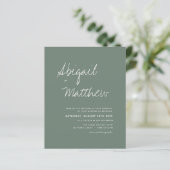 Budget Sage Green Minimalistische Trouw Uitnodigin (Staand voorkant)
