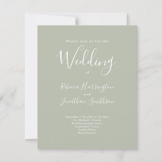 Budget Sage Green Moderne Wedding RSVP Uitnodiging (Voorkant)