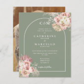 Budget sage Green Pampas Grass Foto Monogram (Voorkant / Achterkant)
