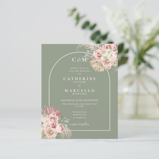 Budget sage Green Pampas Grass Foto Monogram (Staand voorkant)