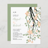 BUDGET Sage green, perzikflorale bruiloft uitnodig (Voorkant / Achterkant)