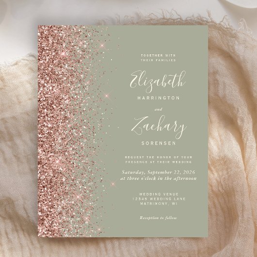 Budget Sage Green Roos Gold Glitter Weddenschap