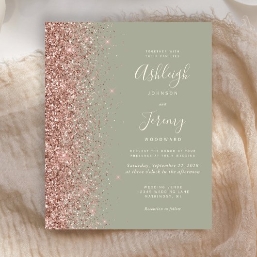 Budget Sage Green Roos Gold Glitter Weddenschap