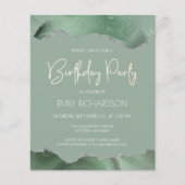 Budget Sage Green Silver Agate Birthday Uitnodigin (Voorkant)