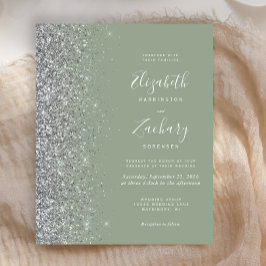 Budget Sage Green Silver Glitter Huwelijksuitnodig
