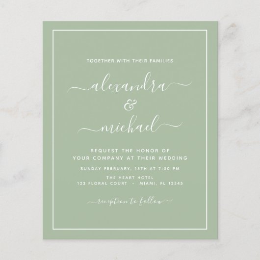 Budget Sage Green Weddenschap met Foto Uitnodiging Flyer (Voorkant)