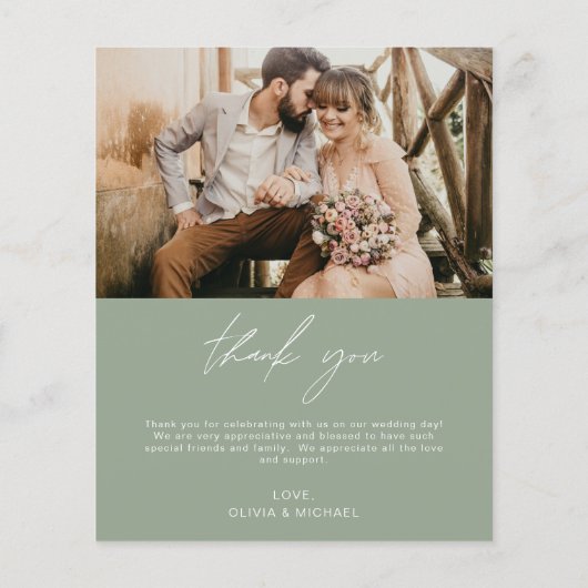 Budget Sage Green Wedding 2 foto's Dank u kaarten (Achterkant)