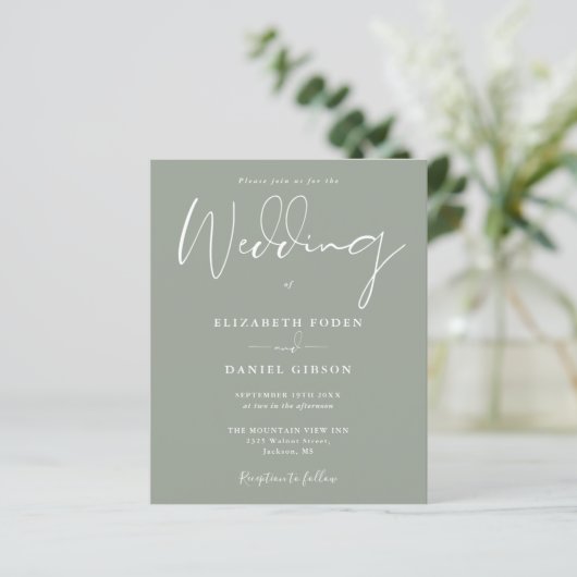 Budget Sage Green Wedding Invitation (Staand voorkant)