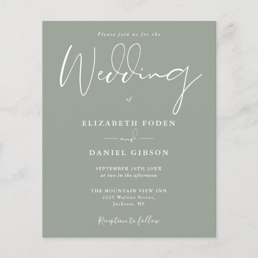Budget Sage Green Wedding Invitation (Voorkant)