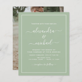 Budget Sage Green Wedding met Foto Uitnodiging